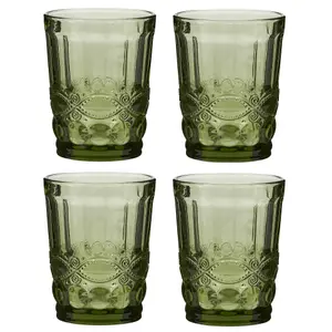 Set of 4 Vintage Luxury Green Drinking Glass Whiskey Glass Tumblers 240ml