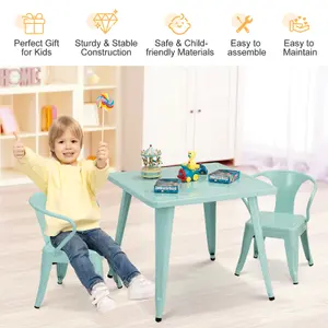 Costway Kids Table and Chairs Set Steel Children Activity Table with Stackable Chairs