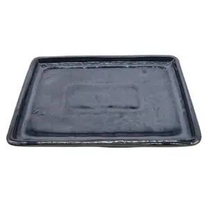 28cm Glazed Bonsai Pot Drip Tray - Rectangle - Blue