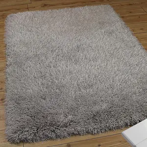 Handmade Modern Plain Silver Shaggy Sparkle Easy to clean Rug for Bed Room Living Room and Dining Room-100cm X 150cm