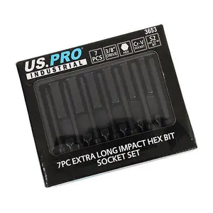 US PRO Industrial 7pc 3/8" DR Extra Long Impact Hex Bit Socket Set H3 - H10 3653