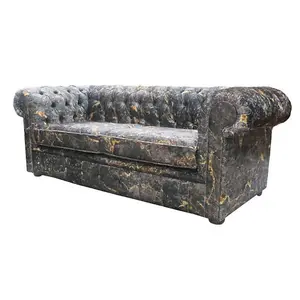 Chesterfield Handmade 3 Seater Sofa Marble Print Soft Fabric In Classic Style