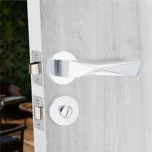 1 Set Aura Design Bathroom Door Handle Set Polished Chrome Finish