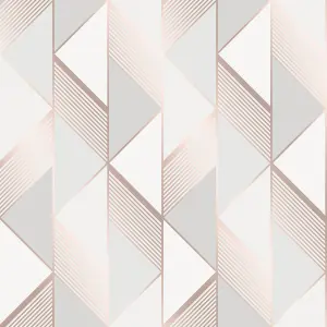 Lipsy London Rose Gold Geometric Metallic effect Embossed Wallpaper