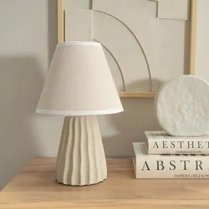 ValueLights Saskia Pair of - Natural Ceramic Textured Base Bedside Table Lamp with Linen Tapered Shade - LED Bulbs Included