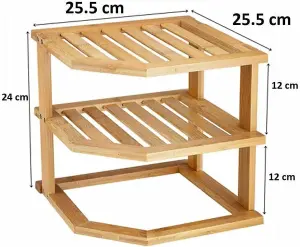 MantraRaj 3 Tier Bamboo Corner Shelf Kitchen Cupboard Storage Organiser Stacking Shelf