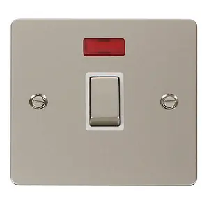 Flat Plate Pearl Nickel 1 Gang 20A Ingot DP Switch With Neon - White Trim - SE Home