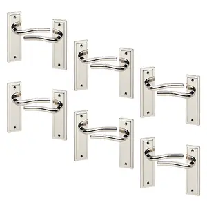 URBNLIVING 158mm Length 12 Pcs Nevada Metal & Polished Nickel Lever Latch Door Plain Handles Set