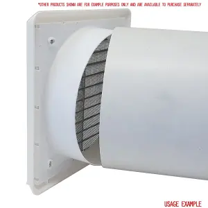 Kair White Louvred Wall Vent Grille 183mm External Dimension with Flyscreen and Round 150mm - 6 inch Rear Spigot