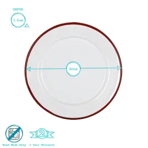 Argon Tableware - White Enamel Side Plates - 20cm - Red - Pack of 12