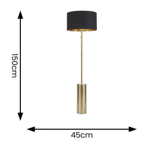 ValueLights Lexy Antique Brass Rotary Dimmer Switch Floor Lamp with Black/Gold Shade