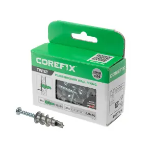 Corefix Twist Plasterboard Fixing. 24pk with screws