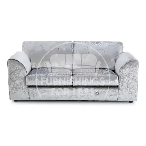 Crystal Crushed Velvet Fabric Fabric 3 Seater Sofa Silver - Full Back