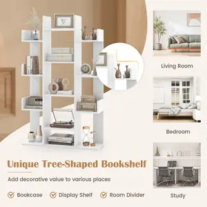 Costway Tree Bookshelf Display Cube Shelf Corner 13-Shelf Industrial Bookcase