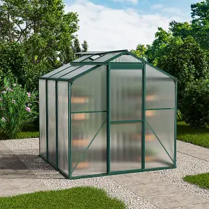 Polycarbonate Greenhouse Aluminium Framed Walk In Green House with Window Opening, 6x6 ft