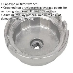 Durable 64.5mm Oil Filter Cap Wrench for Toyota and Lexus - 3/8 Inch Drive, Aluminium Alloy Construction