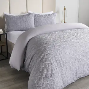 OHS Geometric Embossed Duvet Set, Grey - Single