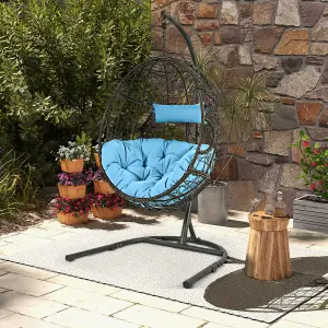 Costway Rattan Egg Swing Chair w/ Stand Indoor Outdoor Hanging Basket Chair