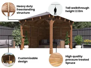 Dunster House Wooden Gazebo Kit Louvre Wall 3m x 3m Heavy Duty Garden Shelter Roof Shingles Leviathan