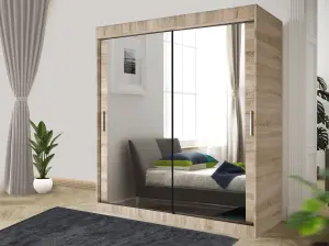 Stylish Bedroom Sliding Wardrobe - Storage Space & Sleek Design comes in Width 100cm/120cm/150cm/180cm/203cm/250cm (Oak, 100cm)