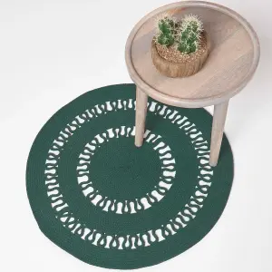 Homescapes Green Crochet Braided Rug 70cm Round