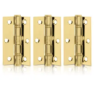 XFORT 3 Inch (75mm) Polished Brass Ball Bearing Hinges, Steel Door Hinge for Wooden Doors (1.5 Pairs)