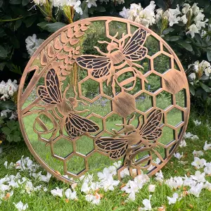 Honey Bees Round Tree of Life Style Outdoor Garden Copper Wall Mirror Great Memorial or Wedding Gift Decor