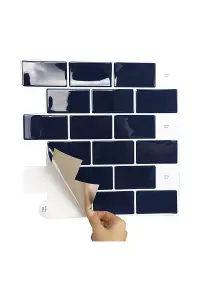 Peel and Stick Self-Adhesive Wall Tile Stickers for Kitchen and Bathroom Backsplash (10 Pack, 12x12 Inches, T 1.2mm Dark Blue)