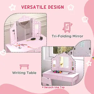 AIYAPLAY Kids Dressing Table Set Make up w/ Stool, Drawer, for Playroom