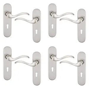 URBNLIVING 150mm Length 8 Pcs Geneva Metal & Satin Nickel Keyhole Lever Latch Door Handles Set