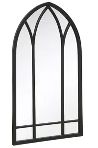 MirrorOutlet - The Arcus - Black Metal Framed Arched Garden Wall Mirror 32" x 19" (83 x 48 cm)