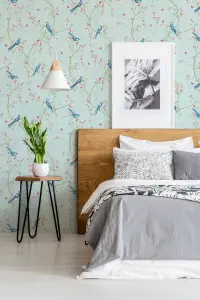 Superfresco Easy Songbird Tree & Butterfly Duck Egg Blue Wallpaper