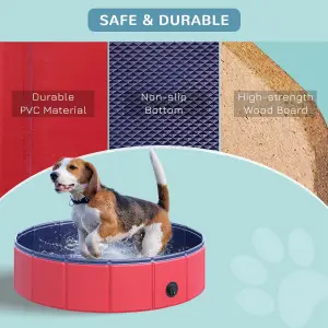 PawHut Pet Paddling Pool Cat Dog Indoor/ Outdoor Foldable 80cm Diameter Red