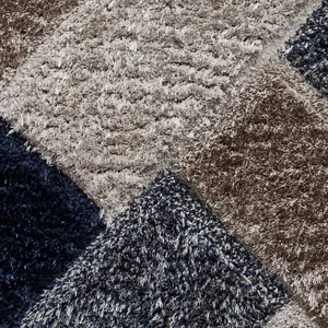 Grey Navy Shaggy Geometric Modern Rug for Living Room Bedroom and Dining Room-120cm X 170cm