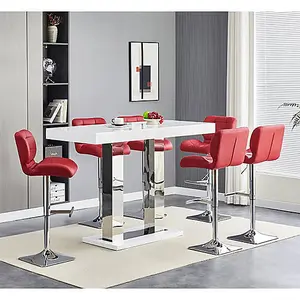 Furniture In Fashion Caprice White High Gloss Bar Table Large 6 Candid Bordeaux Stools