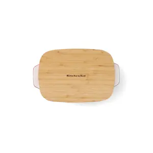 KitchenAid Stoneware Rectangular Dish with Bamboo Lid Empire Red / 32cm