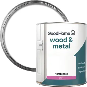 GoodHome North pole Satin Metal & wood paint, 750ml