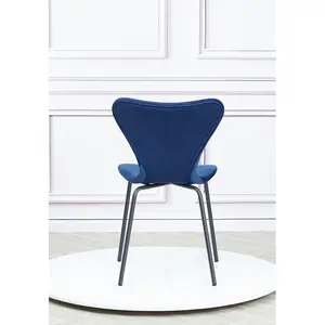 4 Doreen Velvet Upholstered Dining Chair with Black Metal Legs (Set of 4) Navy Blue / Black