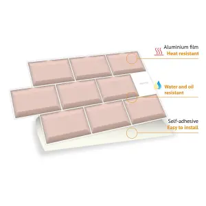 Walplus Blush Pink Subway Brick Tile Stickers 2D Multipack 24Pcs