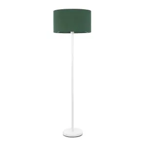 ValueLights Charles White Single Stem Floor Lamp with Forest Green Drum Lamp Shade and LED Bulb