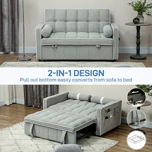 HOMCOM 2 Seater Pull Out Sofa Bed with Adjustable Backrest, Light Grey