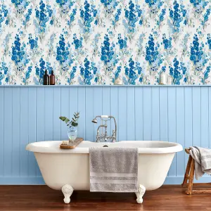 Laura Ashley Stocks Blue Sky Floral Smooth Wallpaper