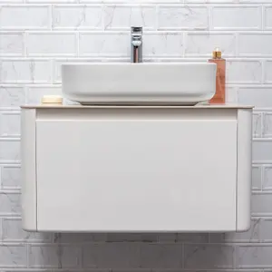 Mayfair Gloss White Wall Hung Bathroom Vanity Unit with White Marble Countertop (W)750mm (H)406mm