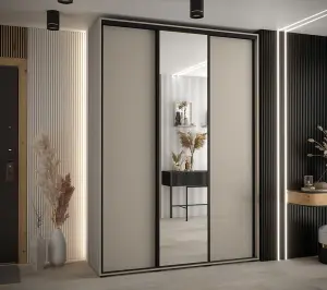 Dakota III Sleek Cashmere Sliding Door Wardrobe 1700mm H2350mm D600mm - Three Doors, One Mirrored, Two Hanging Rails, Ten Shelves