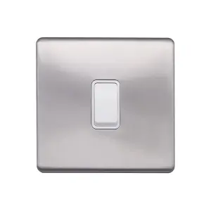 Brushed Chrome Screwless Plate  20A 1 Gang Double Pole Switch - White Trim - SE Home