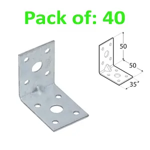 ANGLE BRACKET 2mm Thick HEAVY DUTY Corner Reinforced Galvanised Zinc Plated 50x50 Width 35mm Pack of: 40