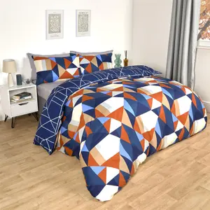 Duvet Cover Bedding Set Pillowcase Geometric Reversible Quilt, Rust - Double