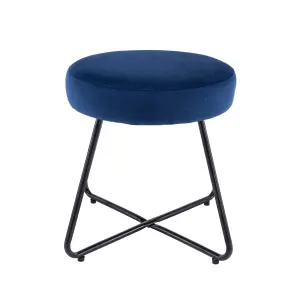 Turio Deep blue Velvet effect Padded Stool