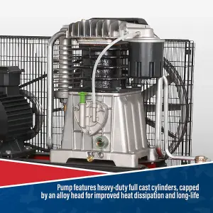 Sealey Air Compressor 500L Belt Drive 7.5hp 3ph 2-Stage with Cast Cylinders SAC55075B