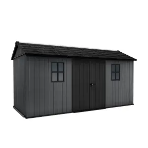 Keter Newton Plus Horizontal 15x7.5 ft Apex Grey Plastic 2 door Shed with floor & 2 windows (Base included)